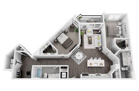 Floor plan for 2 beds, 2 baths, 1279 sqft